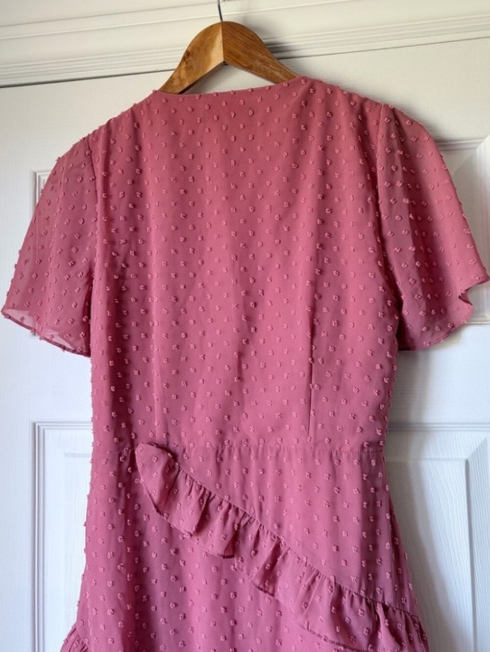 Lulus Rusty Rose Swiss Dot Ruffle Midi Dress Medium - Picture 10 of 11